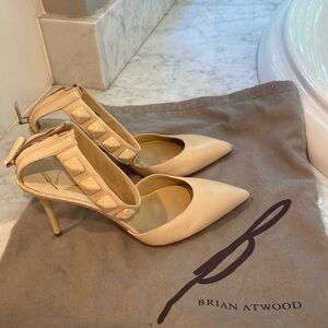 BRIAN ATWOOD Size 9/40 BFMERCADA Ivory Leather Studded Ankle Zip Back Heels